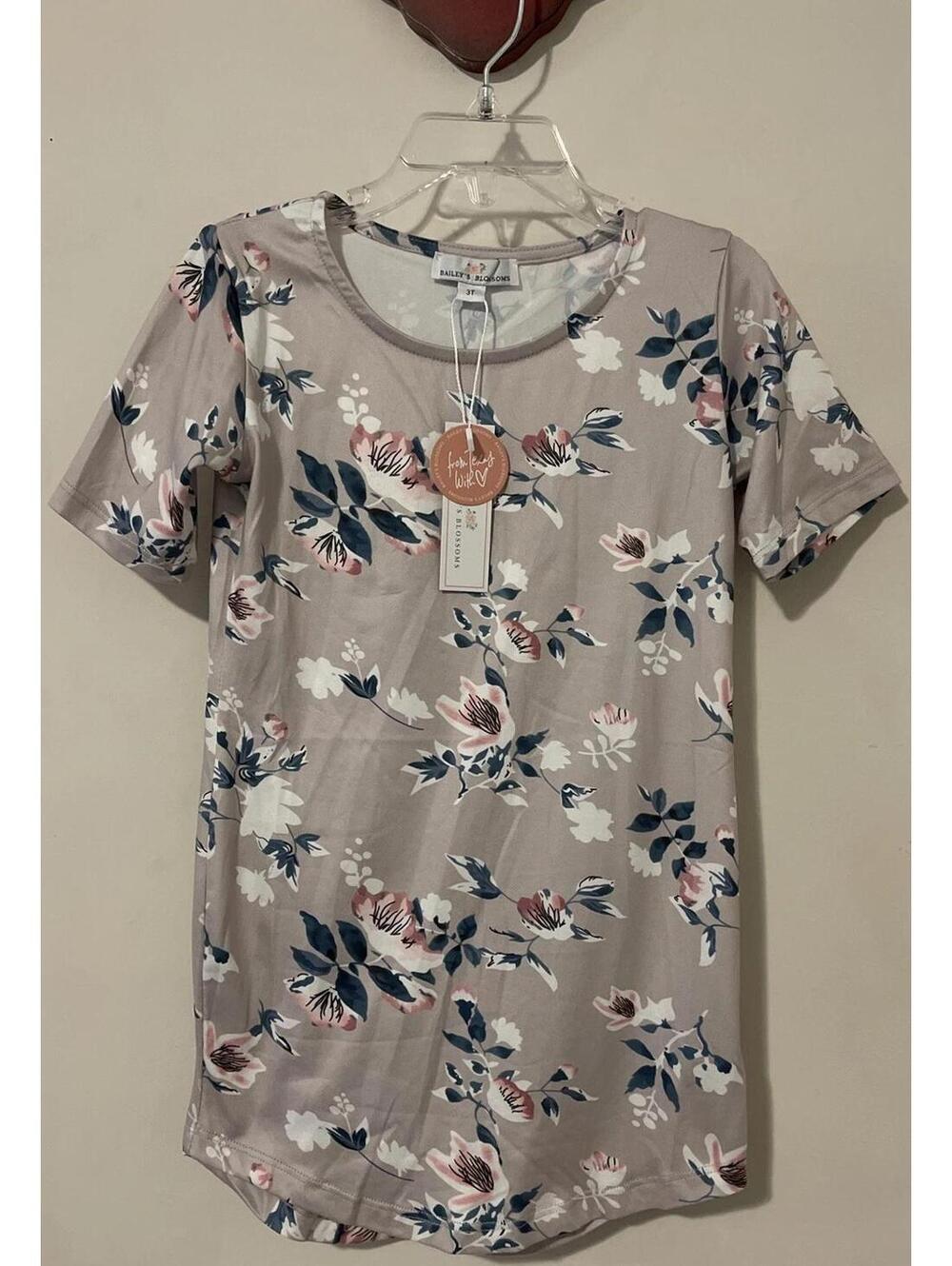 Baileys Blossoms Boutique Girls 3t Purple Floral Stretch Shirt Dress NWT! A2006